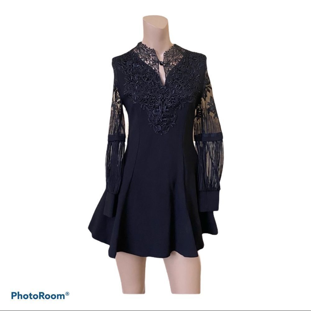 Style Mafia Black Gothic Lace Sleeves Mini Dress S